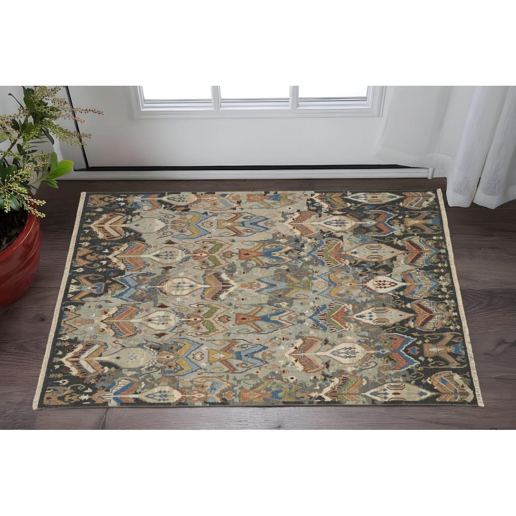 HomeRoots Ikat Bohemian Rectangle Area Rug - 162.00 in. x 114.00 in. x 0.20 in.