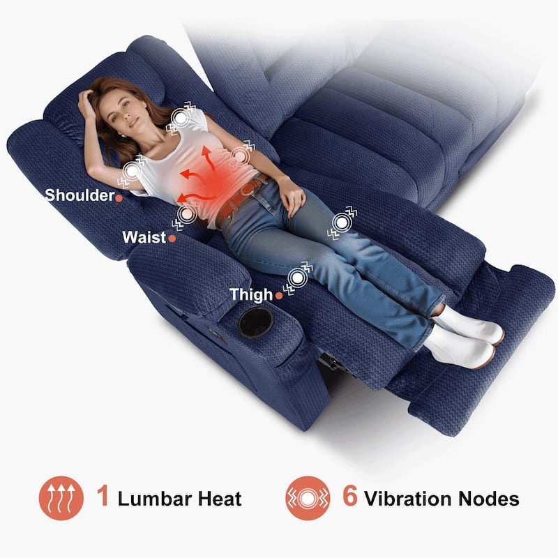 MCombo Power Reclining Loveseat Sofa with Heat and Massage, Fabric PR648