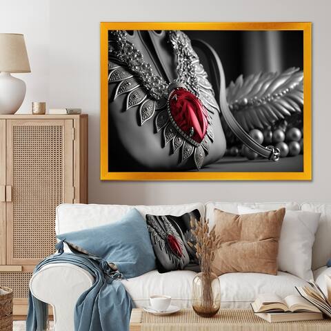Designart "Vintage Glam Accessories In Red and Black II" Fashion Framed Art Print