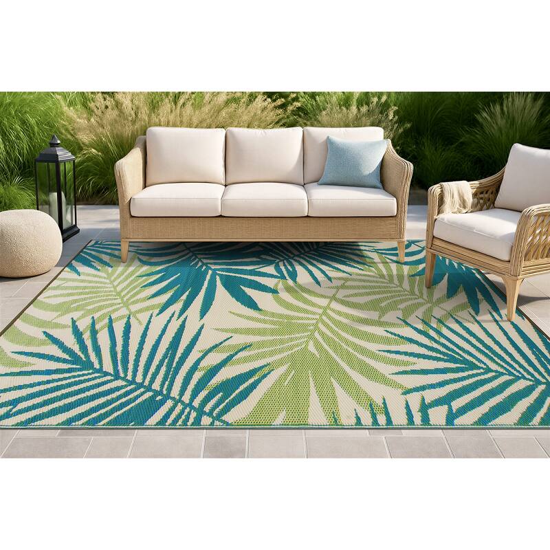 Modern Floral Reversible Plastic Outdoor Rugs - 6' X 9'