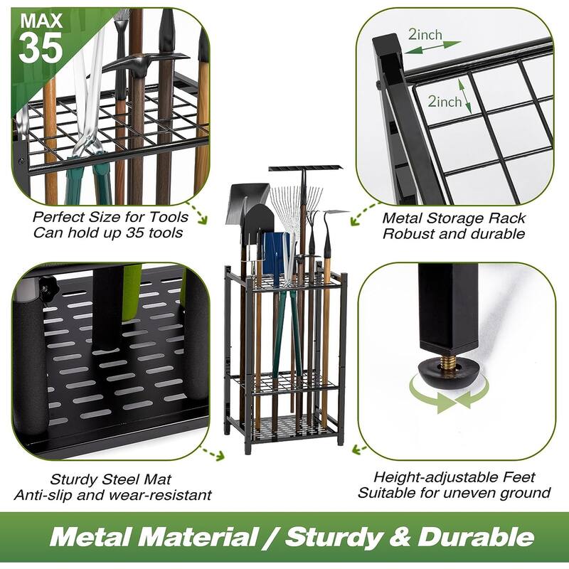 Sttoraboks Garden Tool Organizer, Yard Tool Tower Rack for Garage Organization Storage, Up to 35 Tools