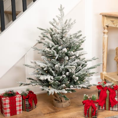 Real Touch™ Pre-Lit B/O Tamarack Pine Artificial Christmas Tree with Burlap - 3' Warm White LED - 3 Foot