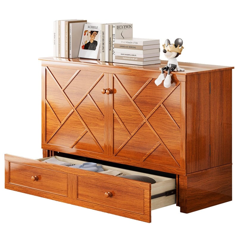 Mixoy Queen Size Murphy Bed Chest with Mattress and Storage