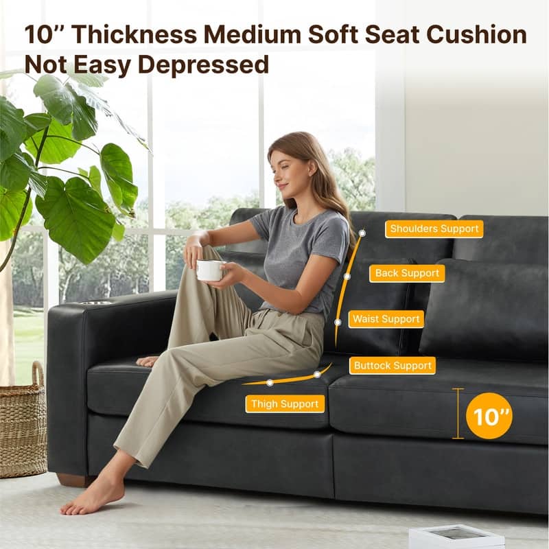 Spruce & Spring Ezra 89" Modern High Back Living Room Sofa with USB & Cup Holders