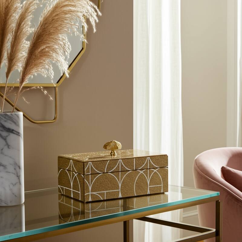 Glass and Wood Glam Decorative Contemporary Box with Stone Accent