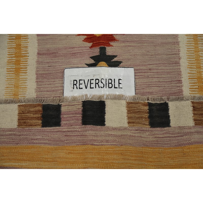Hand Woven Oriental 100% Wool Carpet Southwestern Tribal Pink Kilim Area Rug - 9' 9'' X 6' 11''