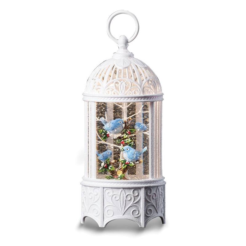Curata Led Bluebirds in White Birdcage Snow Lantern Bed Bath & Beyond