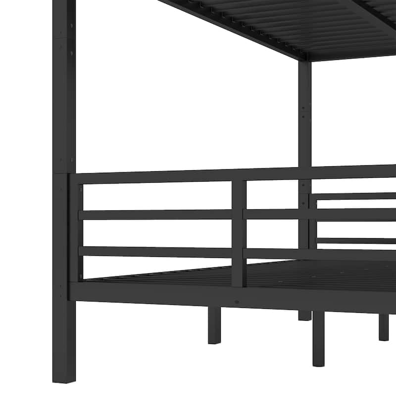 Twin XL Over Twin XL Bunk Bed with Curved Corner Guardrails, Noise Free Metal Bed Frame with Ladder and Underbed Storage