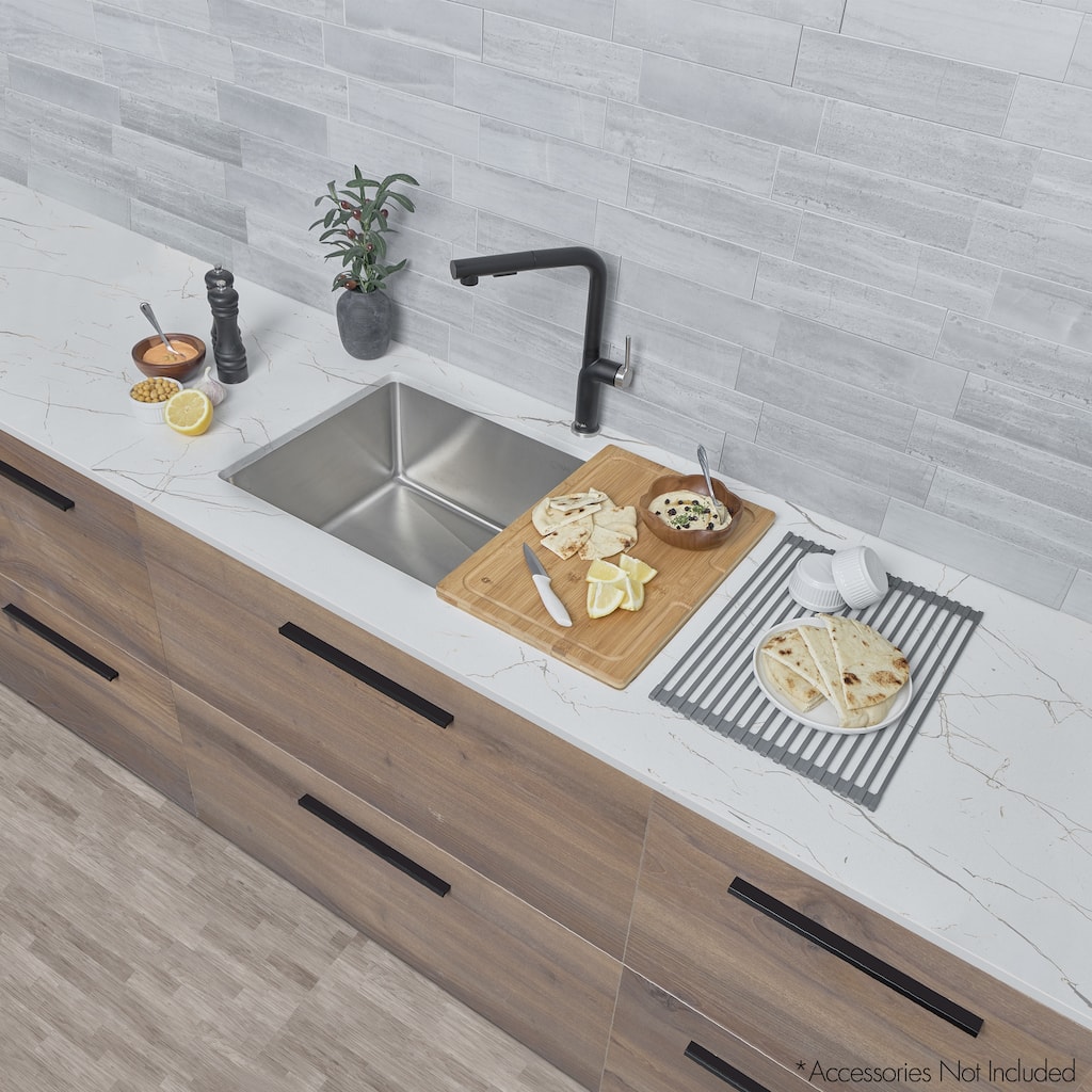 STYLISH Dual-Mount 31" Single-Bowl Stainless Steel Kitchen Sink with Strainer - 31" x 18" x 9"