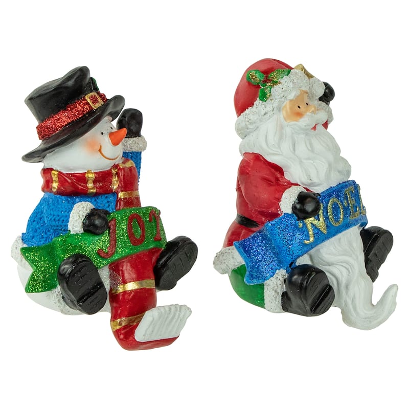 Set of 2 Santa and Snowman Glittered Christmas Stocking Holders 5"
