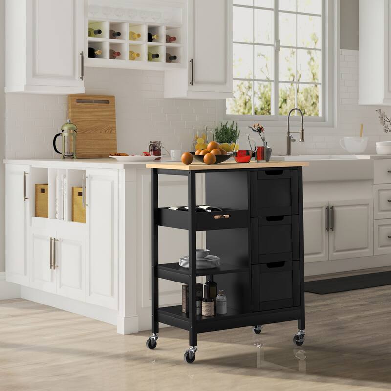 Moasis Rolling Kitchen Bar Trolley Serving Cart with 3 Drawers and Wheels