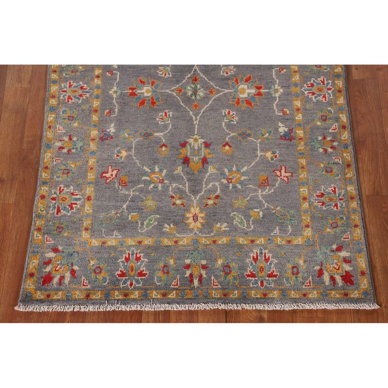 All-Over Gray Floral Kazak Oriental Accent Rug Handmade Wool Carpet - 3'4"x 5'0"