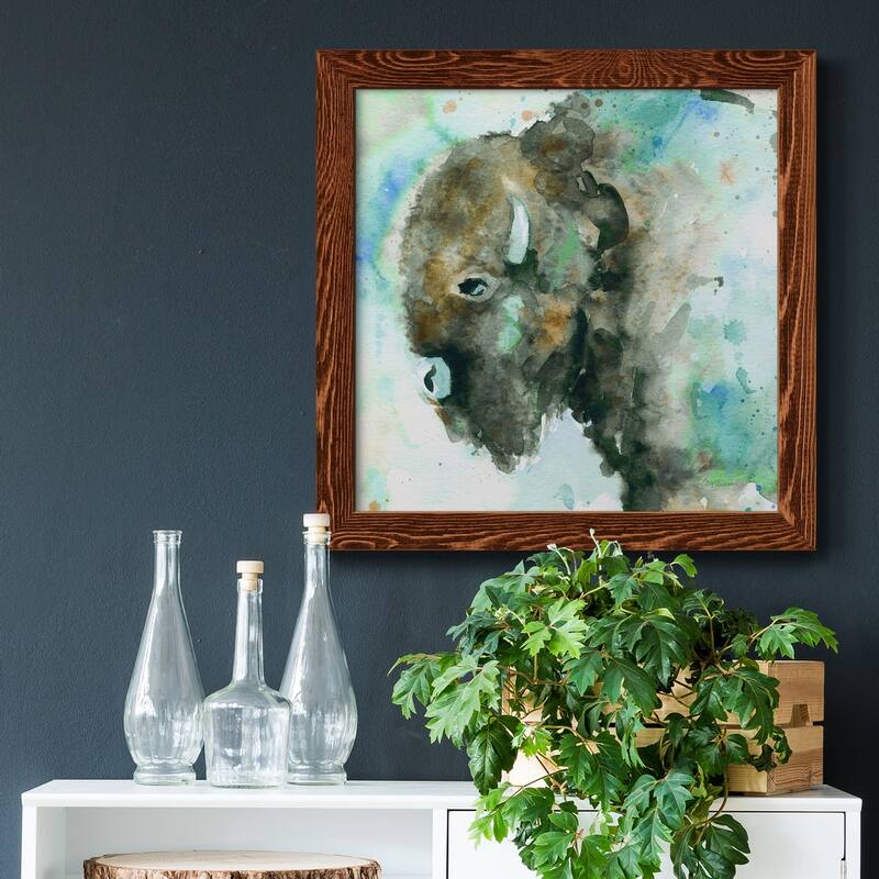 Buffalo On Blue-Premium Framed Canvas - Ready to Hang