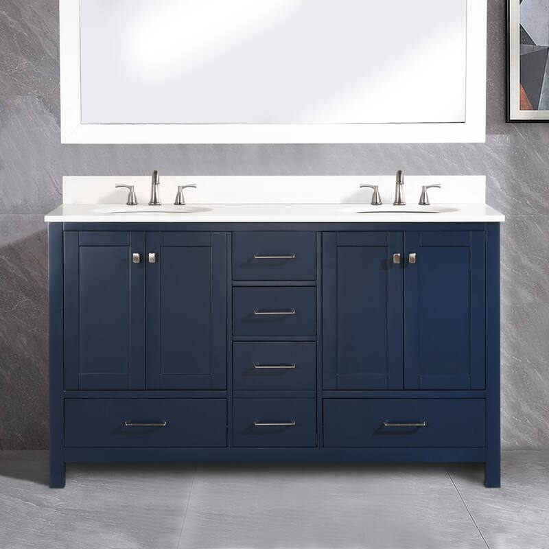 Prismora 60 in. Midnight Blue Vanity with Countertop & Splash, Double Sinks