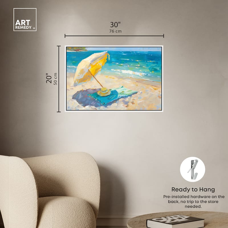 Art Remedy Morning Beach View Framed Colorful Coastal 1 Piece Canvas Wall Art