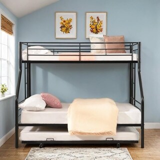 Twin Over Full with Trundle Metal Bunk Bed, Easy Assembly