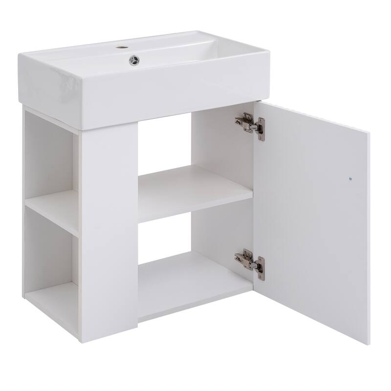 Contemporary Floating Vanity With Ceramic Vessel Sink - Left-Side Storage Cabinet For Compact Bathrooms‌