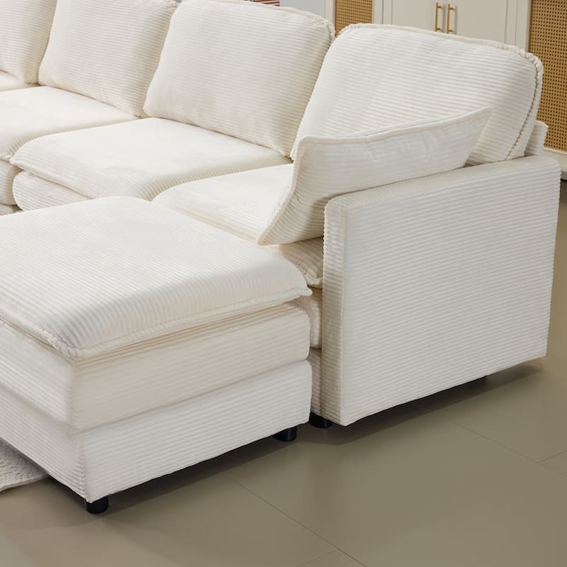 Corduroy Symmetrical Modular Couch U-shaped Sectional Sofa with 2 Ottoman Chaise Lounge and Throw Pillows for Living Room