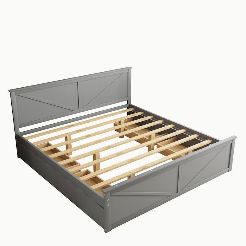 Wooden Platform Bed with Four Drawers