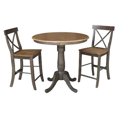 36" Round Counter Height Table With 2 X-Back Stools - 3 Piece Set