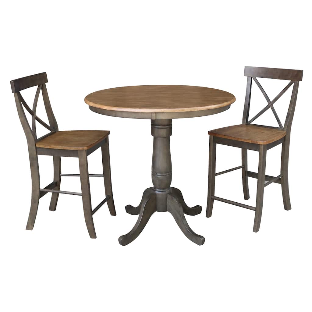36" Round Counter Height Table With 2 X-Back Stools - 3 Piece Set