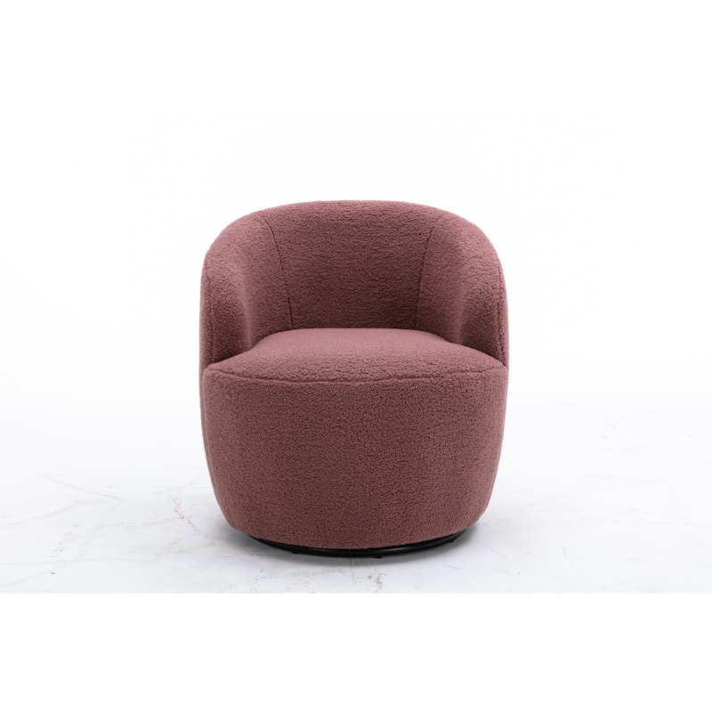 Red Modern 25.6" Upholstered Swivel Barrel Chair with Black Powder Coating and Metal Ring