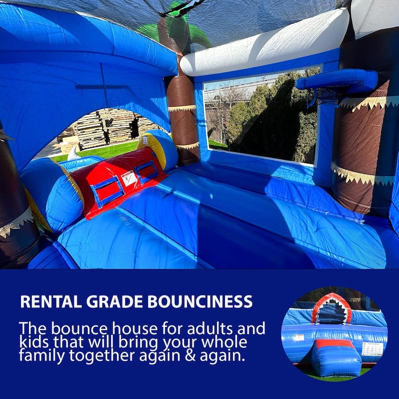 HeroKiddo Ocean Commercial Grade Inflatable Bounce House Water Slide Combo with Attached Splash Pool (No Blower Included)