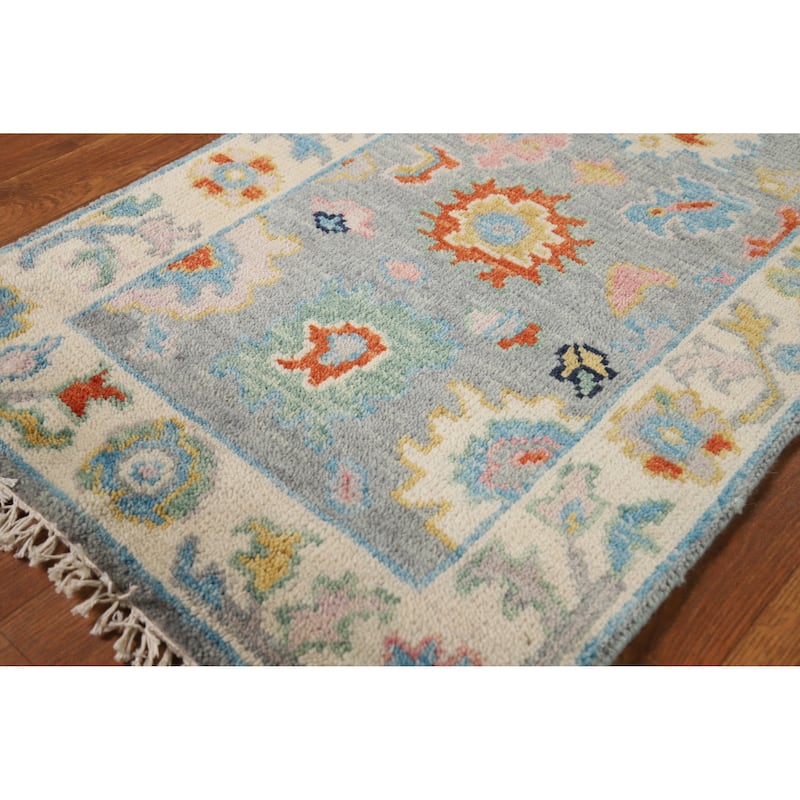 Gray Floral Oushak Oriental Foyer Rug Handmade Wool Carpet - 2'0" x 3'0"