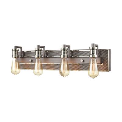 Gridiron 4-Light Vanity Light in Weathered Zinc and Polished Nickel