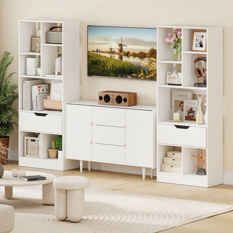 Costway 1 PCS 51” Tall Bookcase with Drawer 7 Open Cubes Anti-toppling - See Details