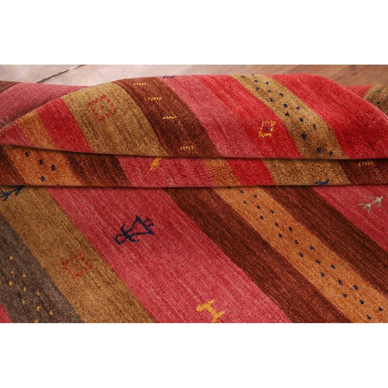 Striped Tribal Gabbeh Indian Area Rug Handmade Wool Carpet - 5'3"x 7'10"