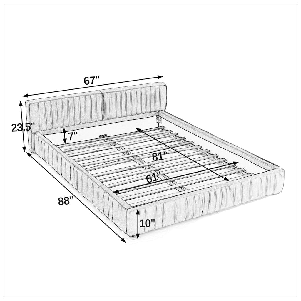 Queen Size Upholstered Bed Frame with Chenille fabric with pleated design