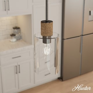 Hunter Vanning 1-Light Pendant w/ Natural Sisal Rope, Clear Glass - Kitchen, Dining Room, Foyer - Casual, Modern - Designer!
