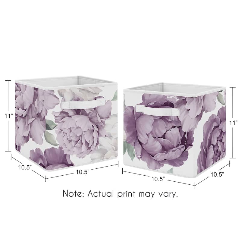 Sweet Jojo Designs Lavender Purple Boho Shabby Chic Floral Girl Foldable Fabric Storage Bins Ivory Bohemian Vintage Watercolor