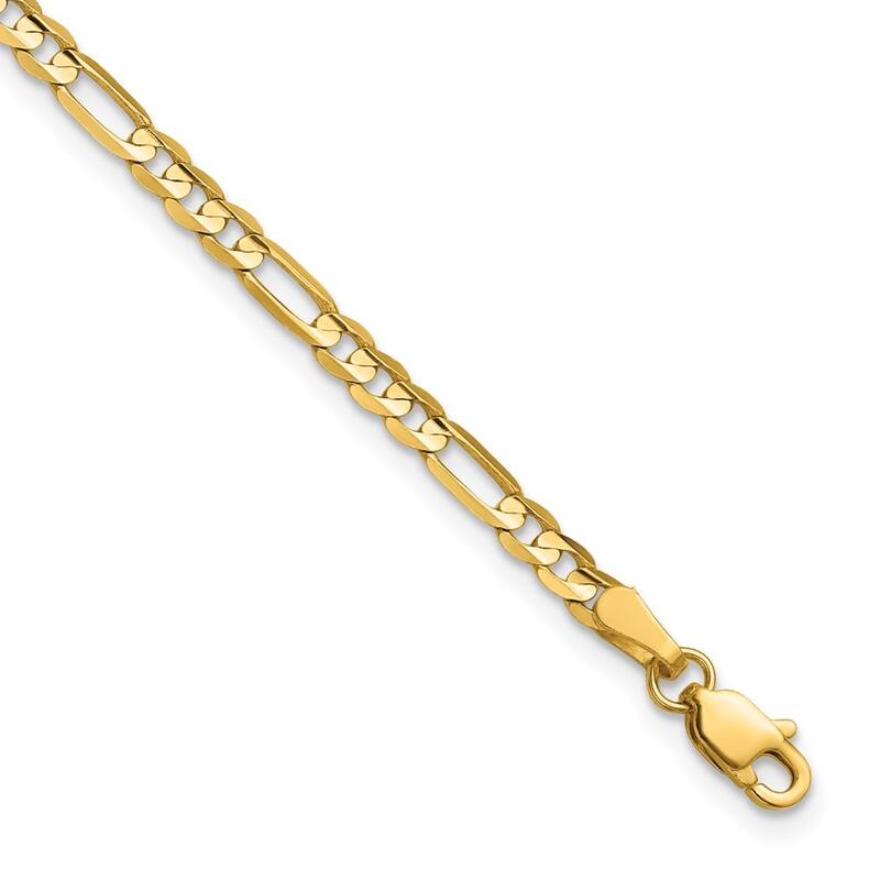 Curata 14k Yellow Gold Unisex 3mm Concave Open Figaro Chain Bracelet - 7" or 8"
