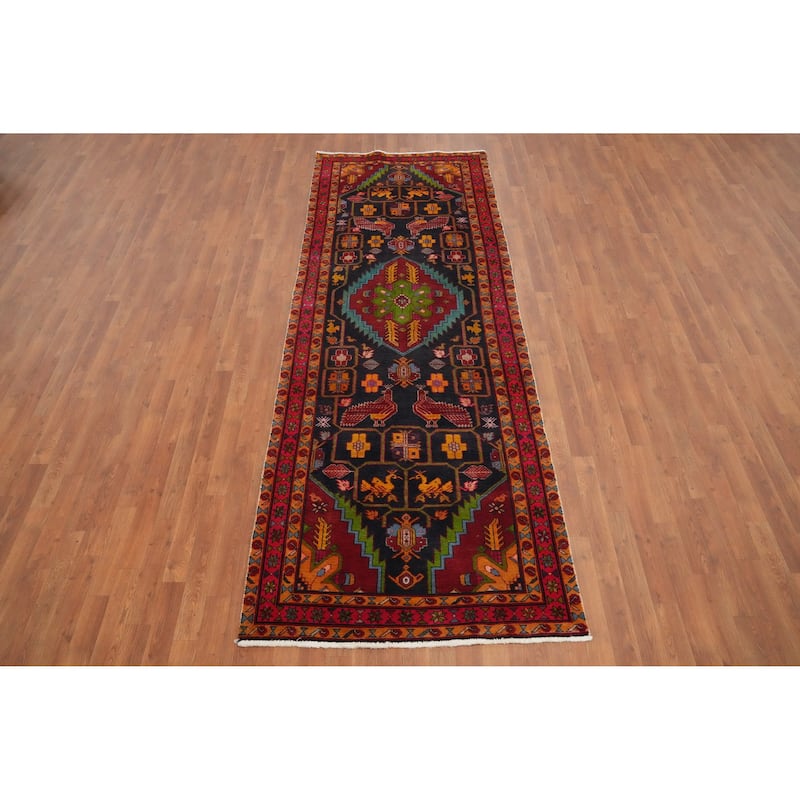 Hand Knotted Oriental 100% Wool Carpet Traditional Tribal Navy Blue & Blues Tabriz Runner Rug - 10' 3'' X 3' 8''