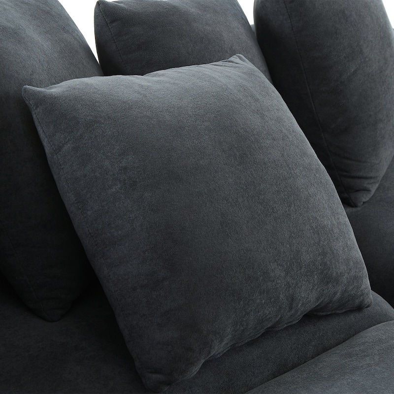 83" Upholstered Sectional Sofa with Movable Ottoman and Six Pillows, Ample Storage Space