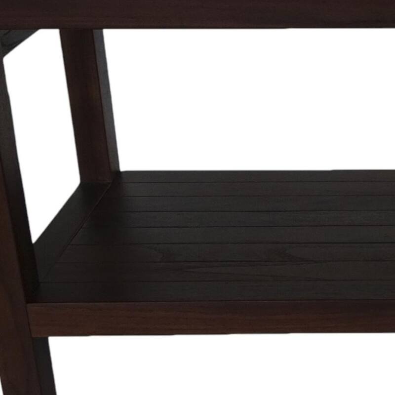 Rectangular Teak Shower Outdoor Bench With Shelf In Brown Finish