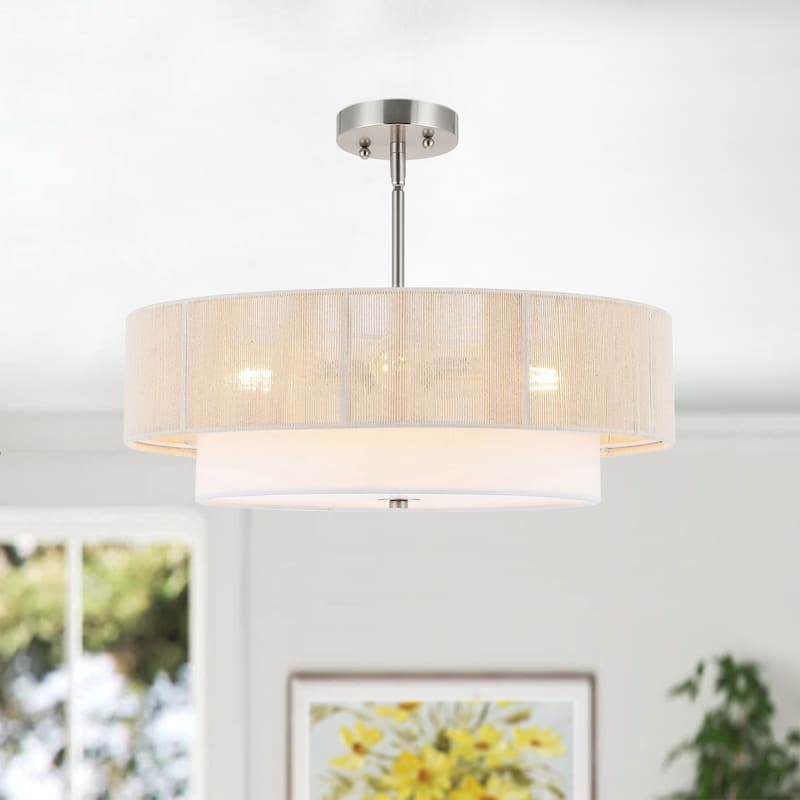 GetLedel 4-light Hand Woven Rope Drum Semi-flush Mount Chandelier - Beige