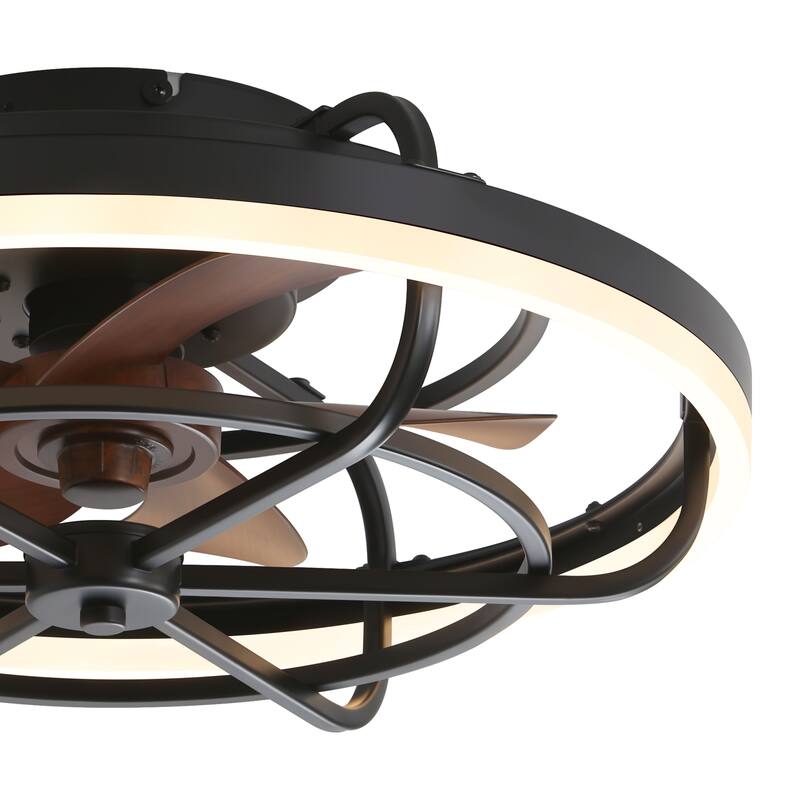 19.7" Flush Mount Caged Dimmable LED Ceiling Fan with Light and Remote