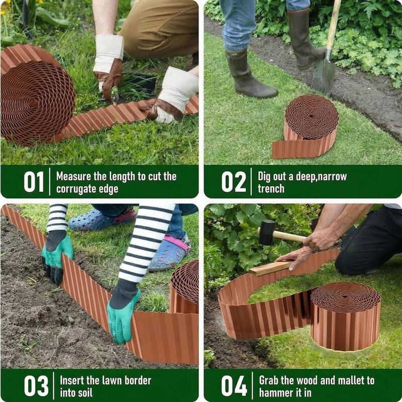 12" x20Ft Garden Galvanized Steel Landscape Fence, Corrugated Metal Garden Edging