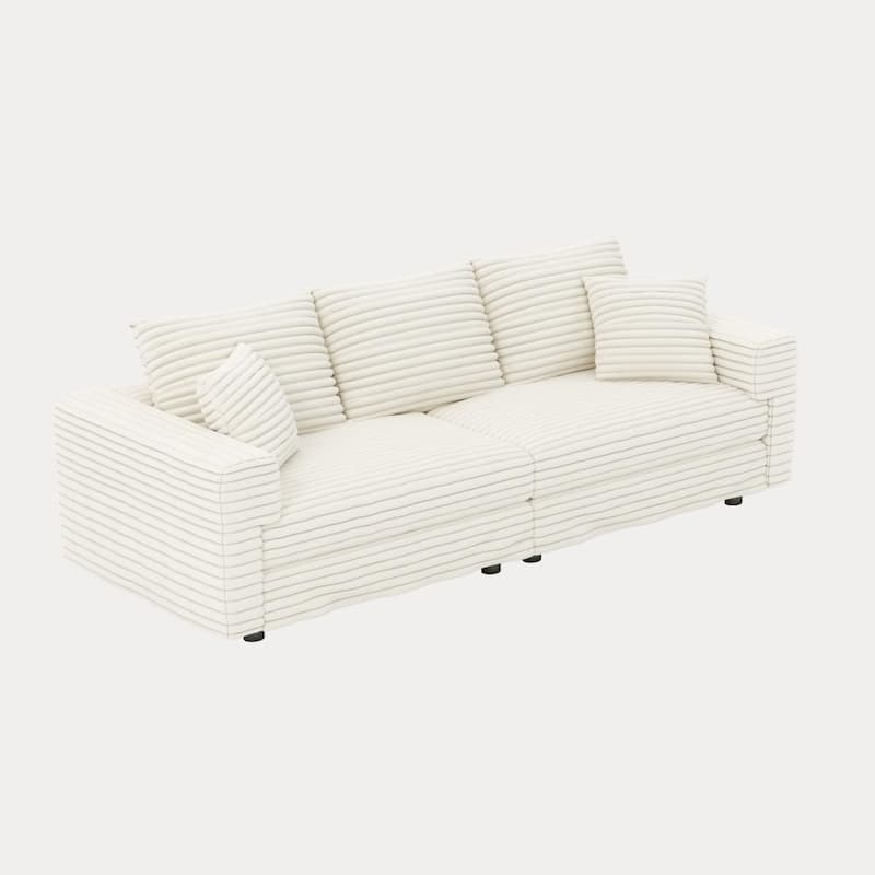 82.7 " Modern Plush Corduroy 3-Seat Sofa with Soft Pillows
