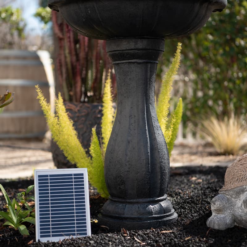 XBrand 44" H Fiberglass/Resin 2-Tier Solar Water Fountain w/ Solar Panel and Auto-Shut Off Pump, Solar Garden Fountain