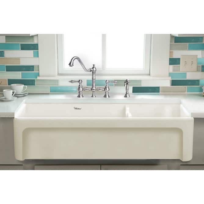 Large reversible double bowl fireclay kitchen sink - Brown/Tan