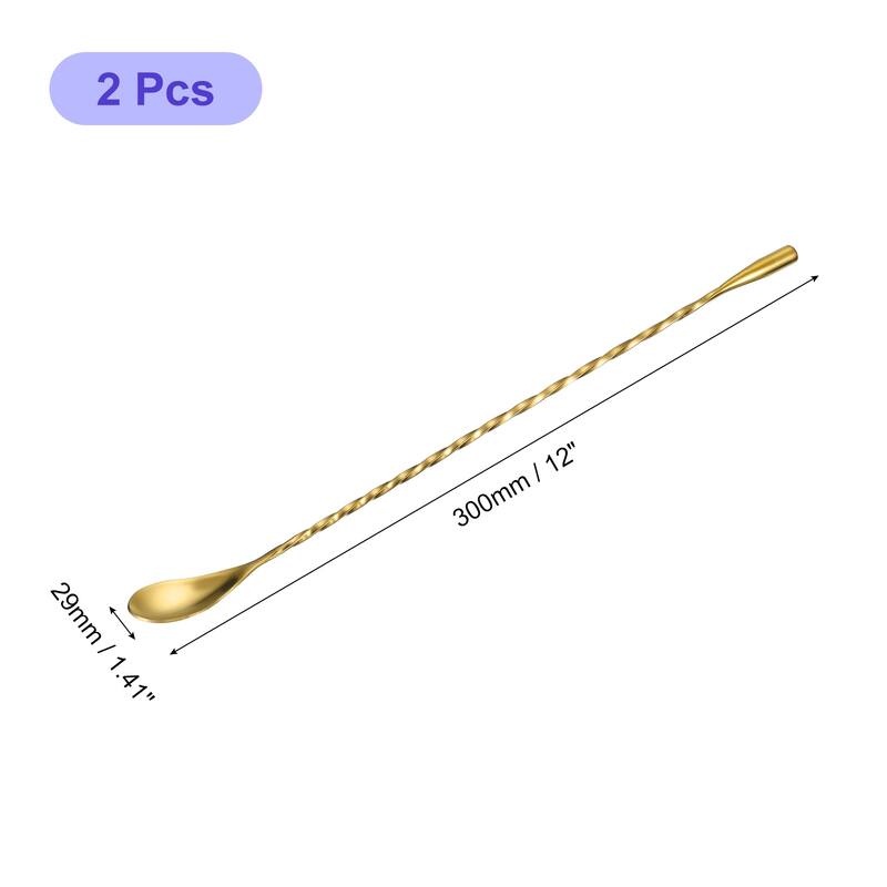 Bar Spoon Cocktail Mixing Spoon, 2Pcs 12-Inch for Mixing Glass - Gold