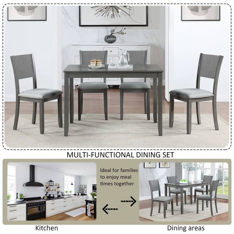 5 Piece Modern Dining Set with Rectangular Wooden Dining Table and 4 Upholstered Chairs