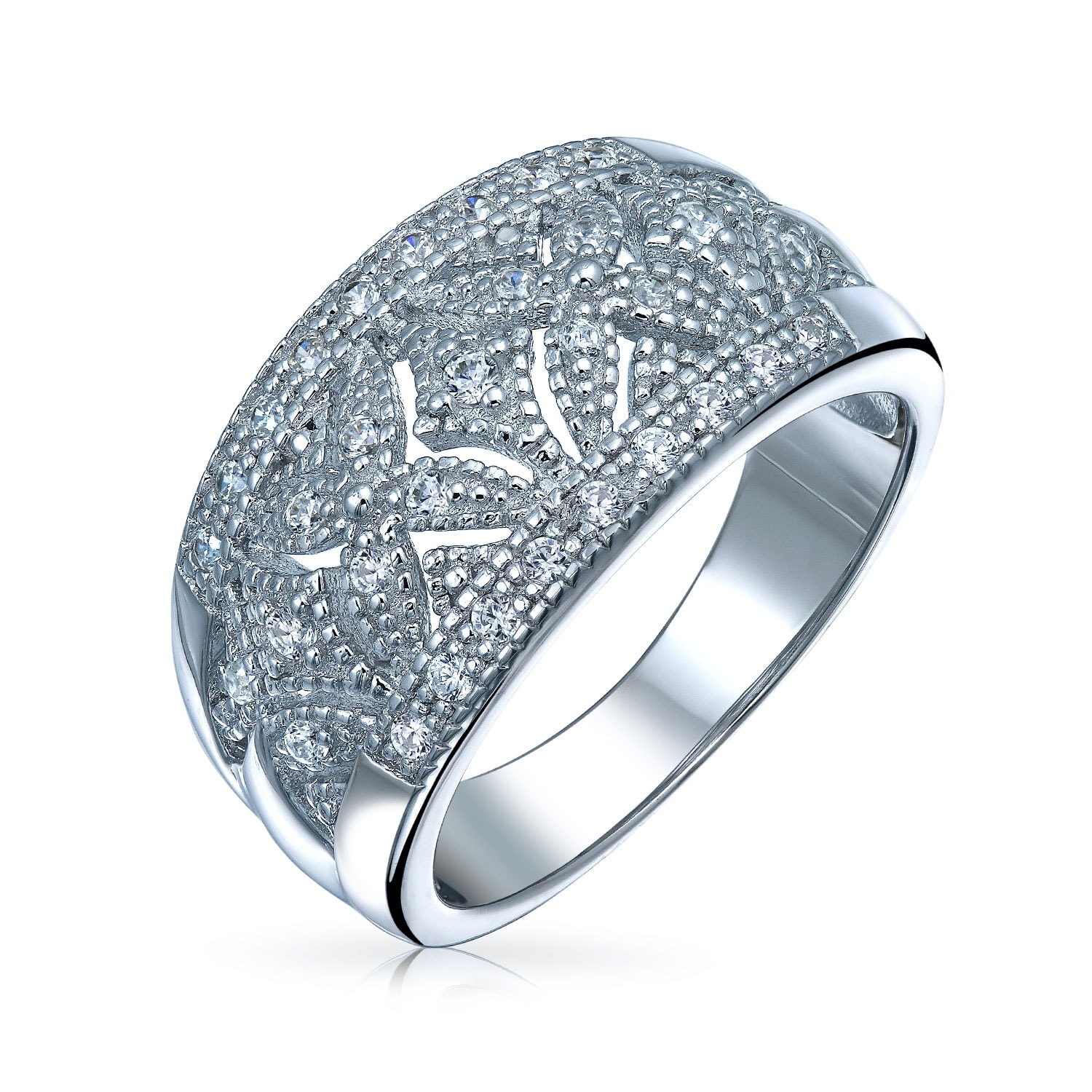 Sterling Silver Micro Pave CZ Stones Ladies Band Ring