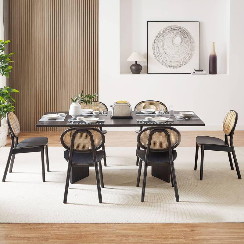 Black Wood Grain Rectangular Dining Table with Butterfly Legs Seats 4-6 - 79"