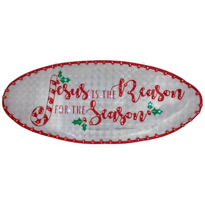 43" LED Lighted Holographic Jesus is the Reason Outdoor Christmas Sign