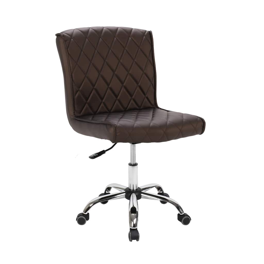 DELIA Home Office Tufted Desk Chair, Armless Thick Cushion, Adjustable Height 18" to 24", Coffee - N/A